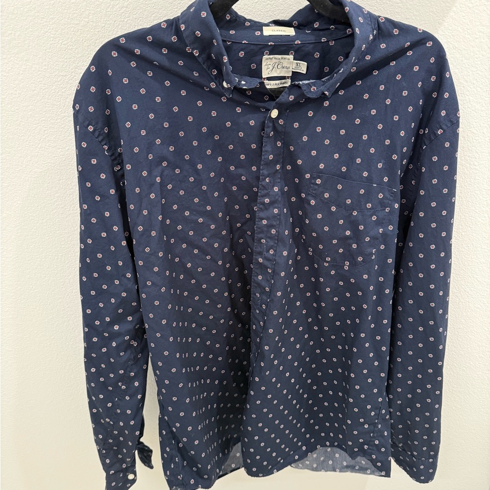 J. Crew Dark Blue Polka Dot Men's Shirt